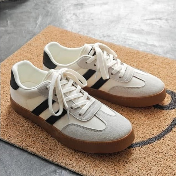 Shoes - White and Black Sneakers with Suede Finish